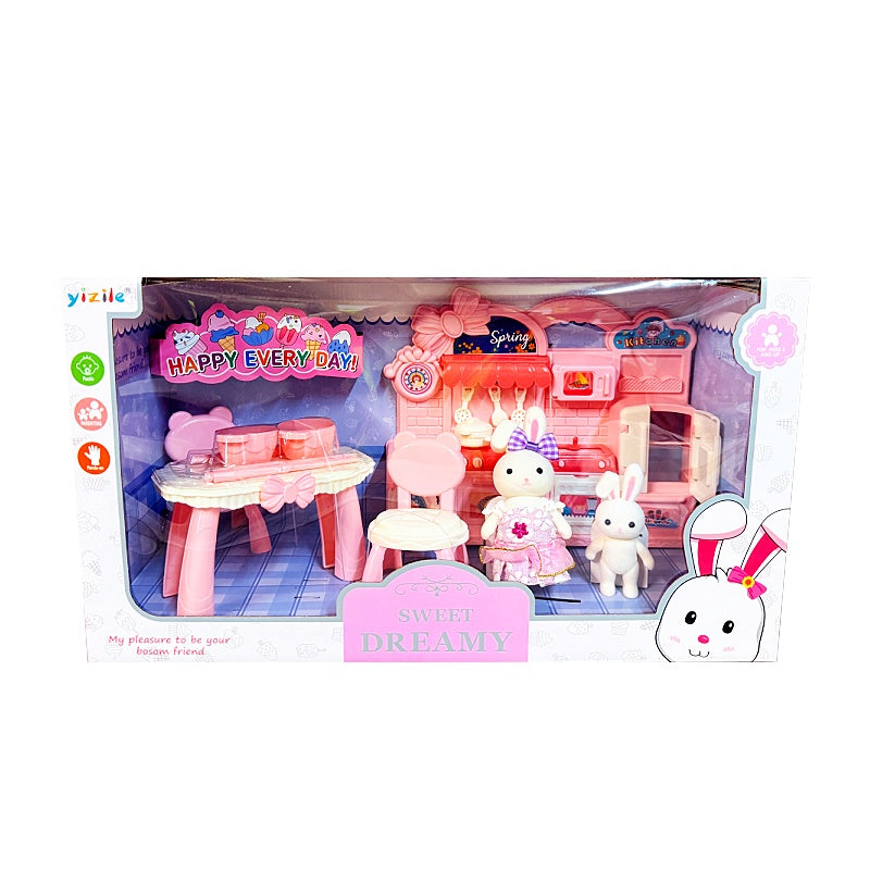 Sweet Dreamy Bunny Playset – Cute Kitchen & Dining Pretend Play Toy Set