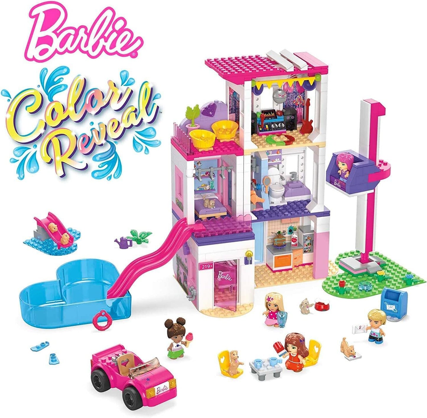 MEGA Barbie Color Reveal DreamHouse Building Toys Set with 545 Pieces
