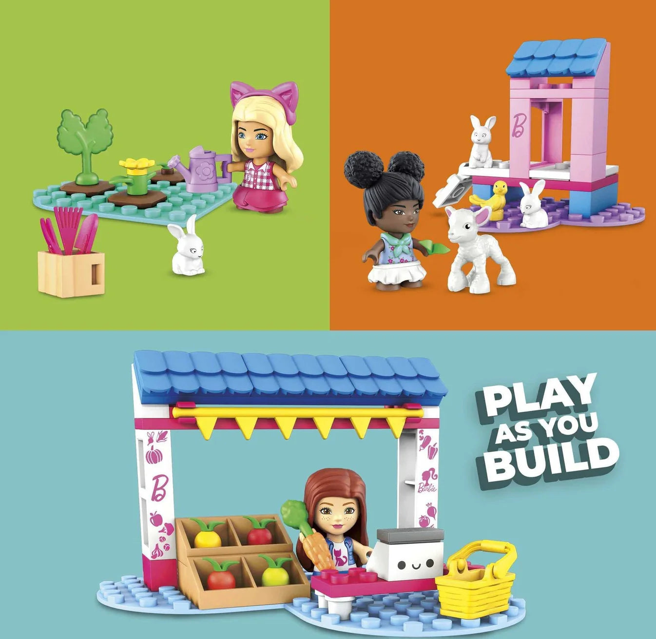 MEGA Barbie Building Sets Horse Jumping 73pcs /Farmer's Market 90pcs