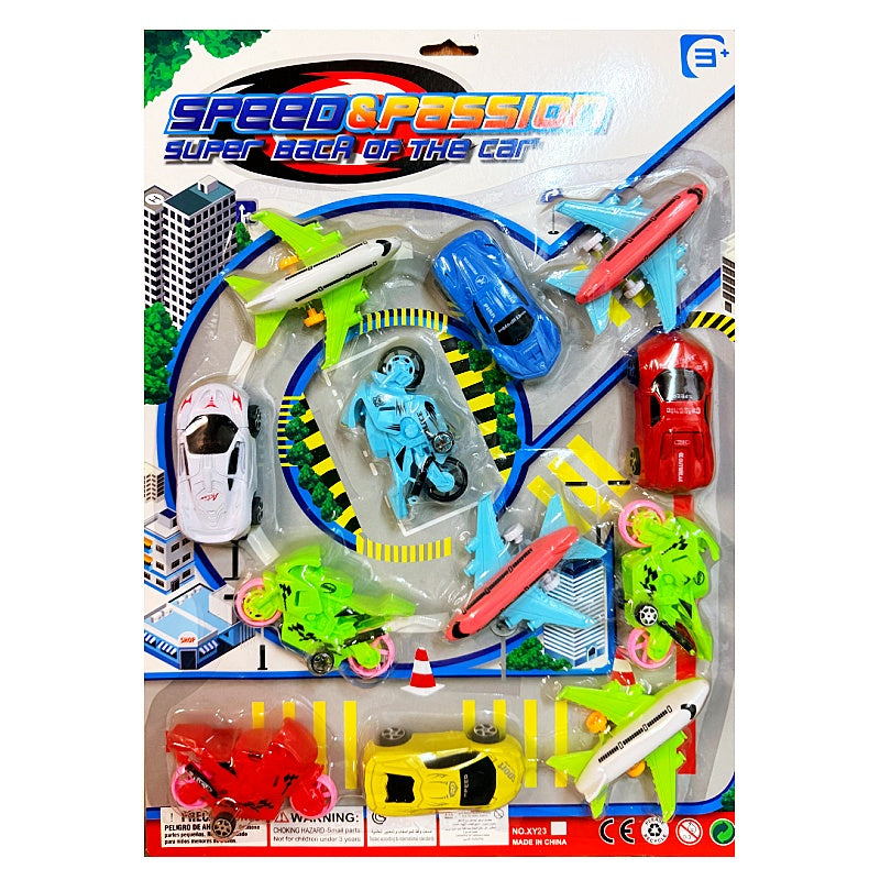 Kids Vehicle, Airplanes, Helicopter, Cargo Ships, Race Car, and School Bus Combination Toy Set Party Gift