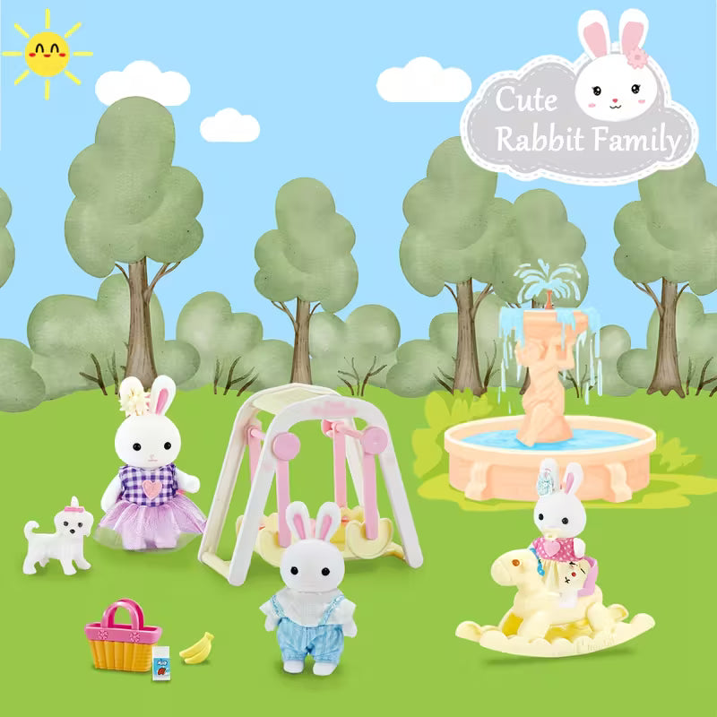 Adorable Rabbit Family Mini Toy House Set - Swing Bed