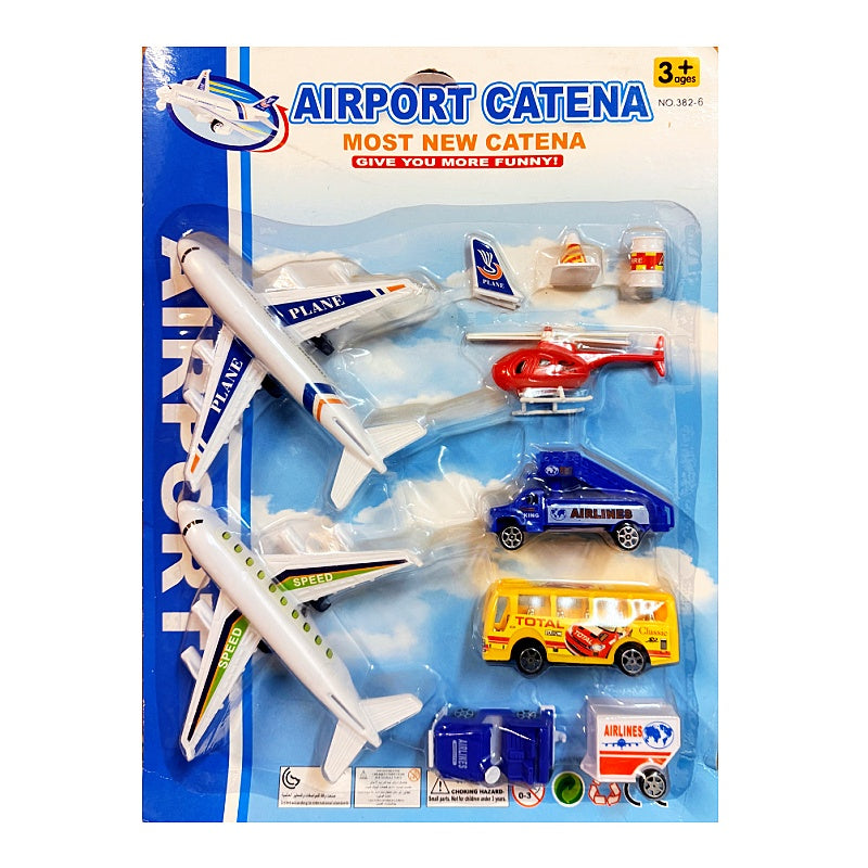Kids Vehicle, Airplanes, Helicopter, Cargo Ships, Race Car, and School Bus Combination Toy Set Party Gift