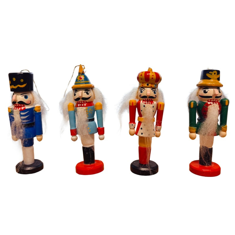 Vintage Wooden Christmas Nutcracker Ornaments Set of 4 - 4 Inches High