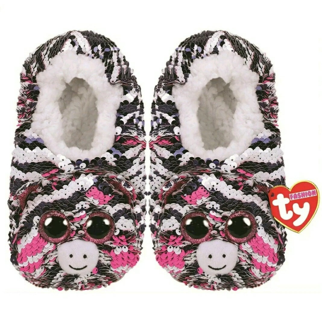 Ty Beanie Babies Fashion Zoey Zebra Plush Sequin Slippers Socks