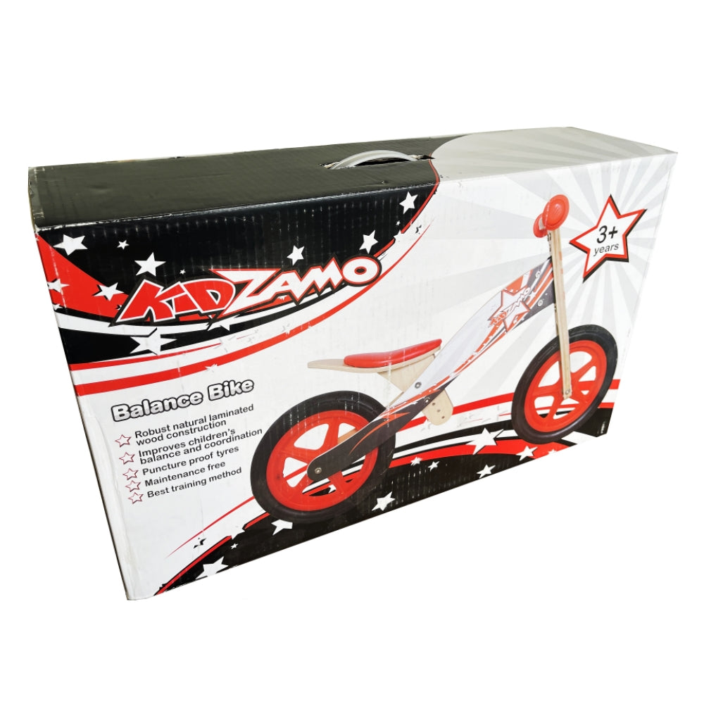 Kidzamo Star Black and Red Wooden Balance Bike Scooter 12" for Kids