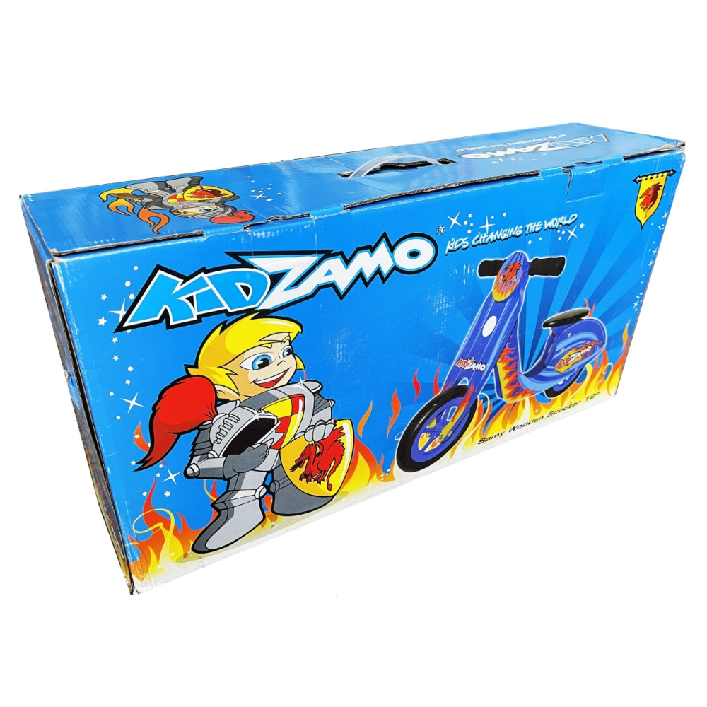Kidzamo Samy Blue Wooden Balance Bike Scooter 12" for Kids