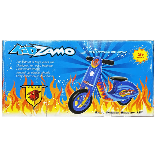 Kidzamo Samy Blue Wooden Balance Bike Scooter 12" for Kids