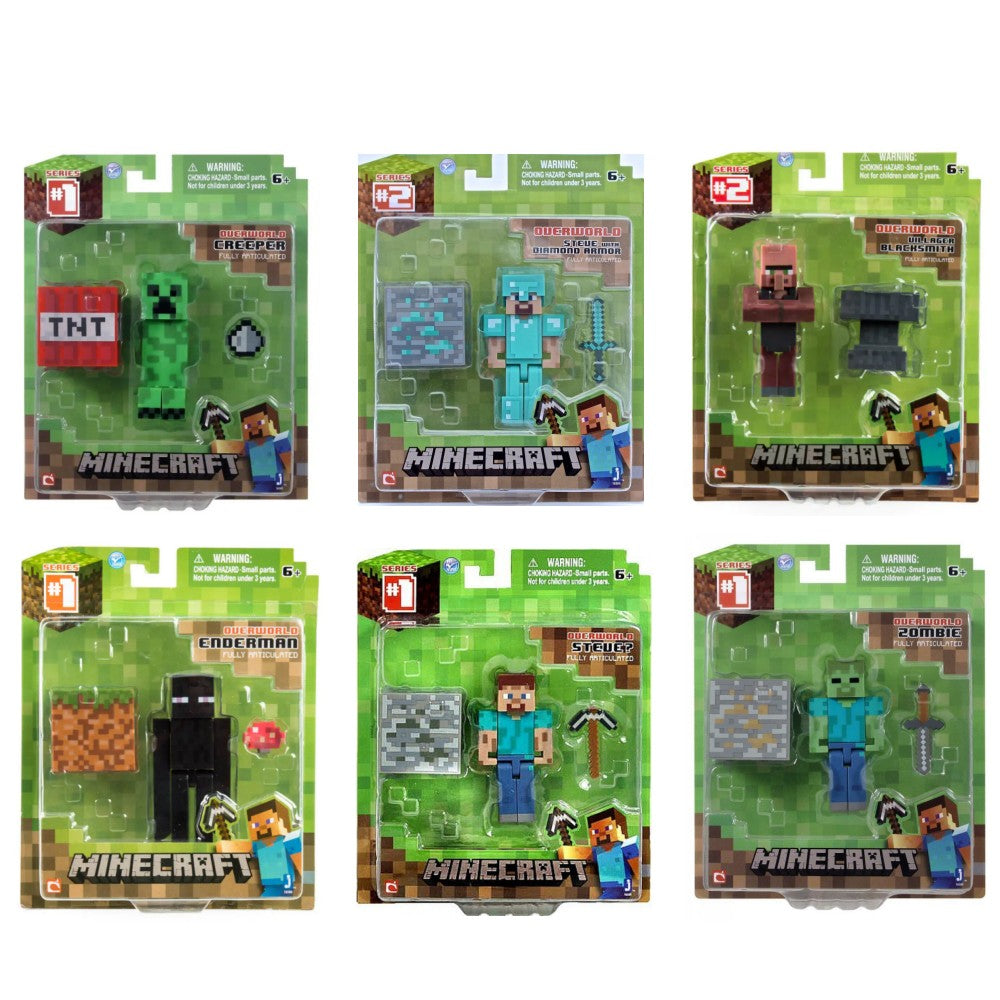 Jazware Minecraft Action Figure Set - Steve, Zombie, Creeper, Enderman and Villager