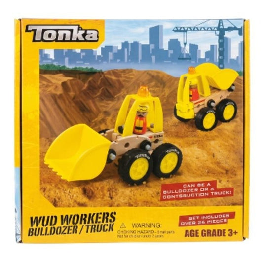 Tonka Wud Workers Wooden Bulldozer/Truck 2 in 1 Construction Building Set