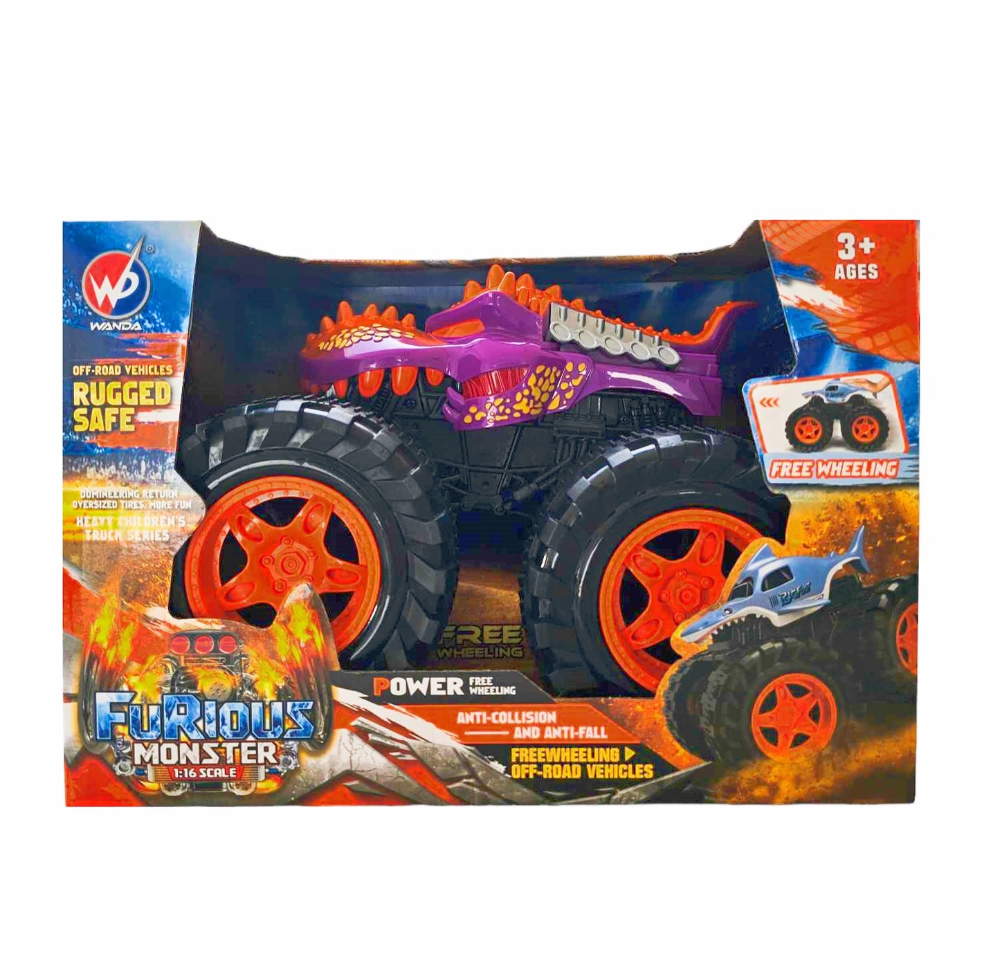 Friction Powered Monster Truck for Children 1:16 Scale 3+