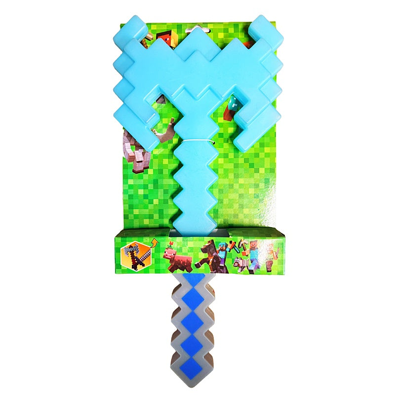 Pixel Game Sword Axe Toy 2 in 1 Transforming Diamond Weapon Mosaic Cosplay Toy With Lights & Sounds
