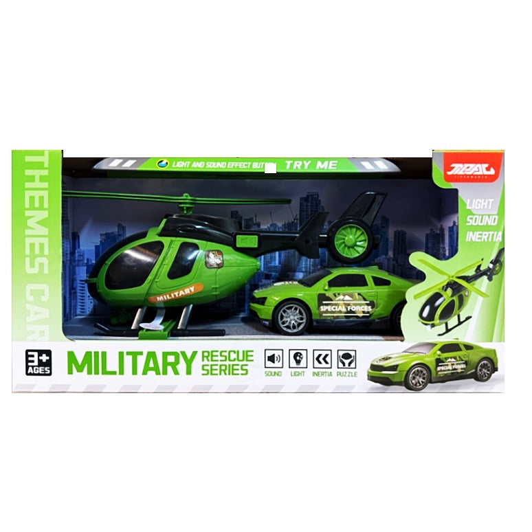 Military Rescue Series Toy Set – Helicopter & Special Forces Car with Light and Sound (Ages 3+)