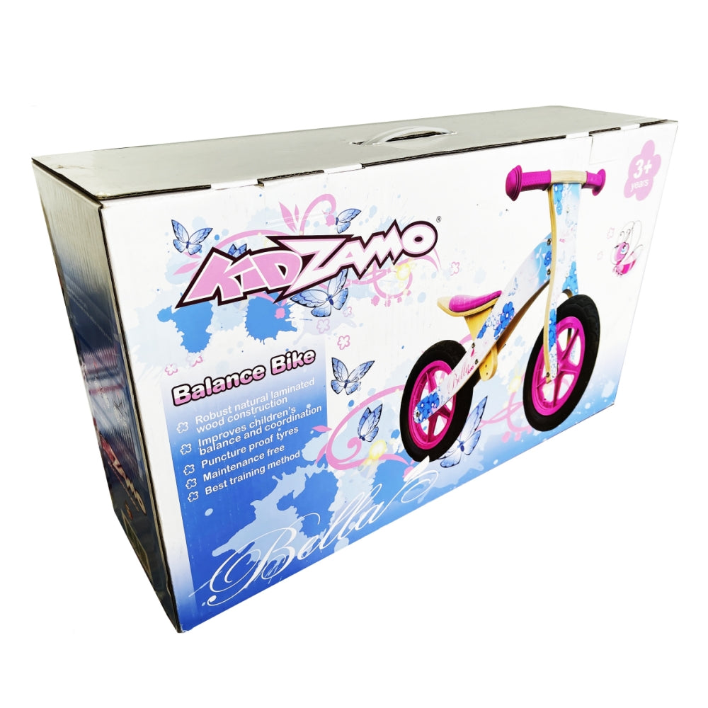 Kidzamo Butterfly Sky Blue Wooden Balance Bike Scooter 12" for Kids