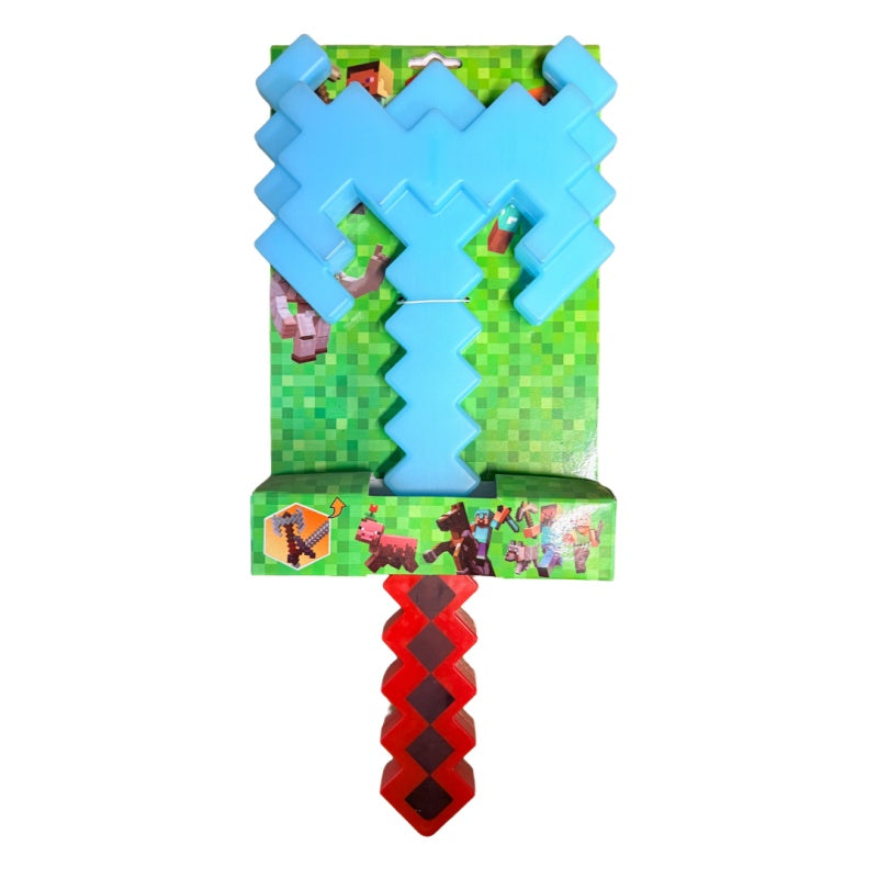Pixel Game Sword Axe Toy 2 in 1 Transforming Diamond Weapon Mosaic Cosplay Toy With Lights & Sounds