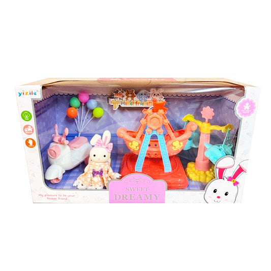 Sweet Dreamy Bunny Amusement Park Playset – Ferris Wheel Pretend Play Toy Set