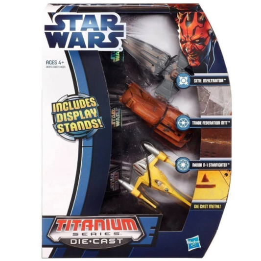 Star Wars Titanium Series Die Cast Vehicle Pack - Sith Infiltrator, Trade Federation MTT, Naboo N-1 Starfighter