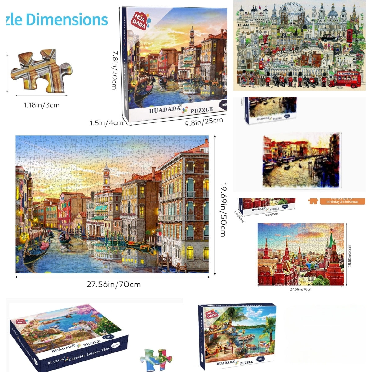 Jigsaw Puzzle Set – 1000 Pieces Each – 3 Assorted Designs Included – Fun Puzzle Game for Adults and Teens