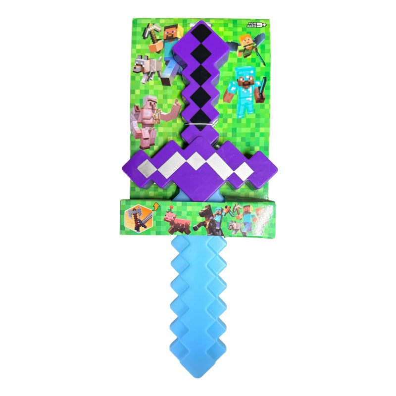 Pixel Game Sword Axe Toy 2 in 1 Transforming Diamond Weapon Mosaic Cosplay Toy With Lights & Sounds