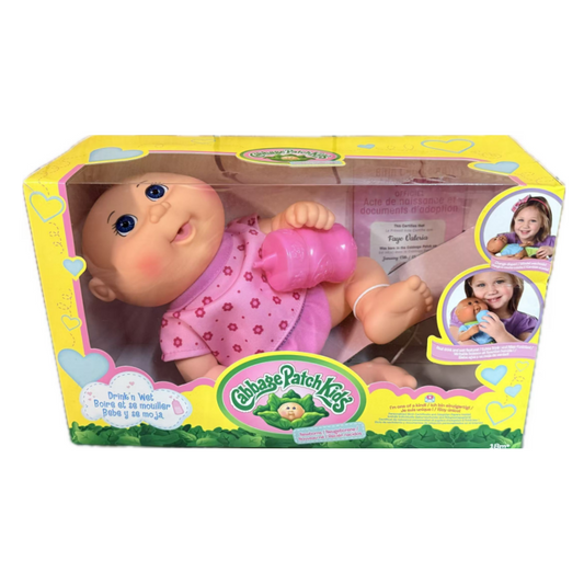 Cabbage Patch Kids, Drink N' Wet Newborn Baby Doll - Baby Girl in Pink Flower Fashion