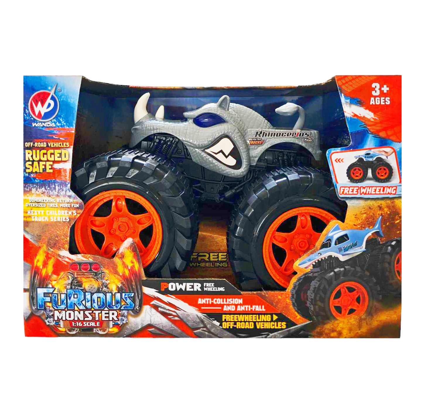 Friction Powered Monster Truck for Children 1:16 Scale 3+