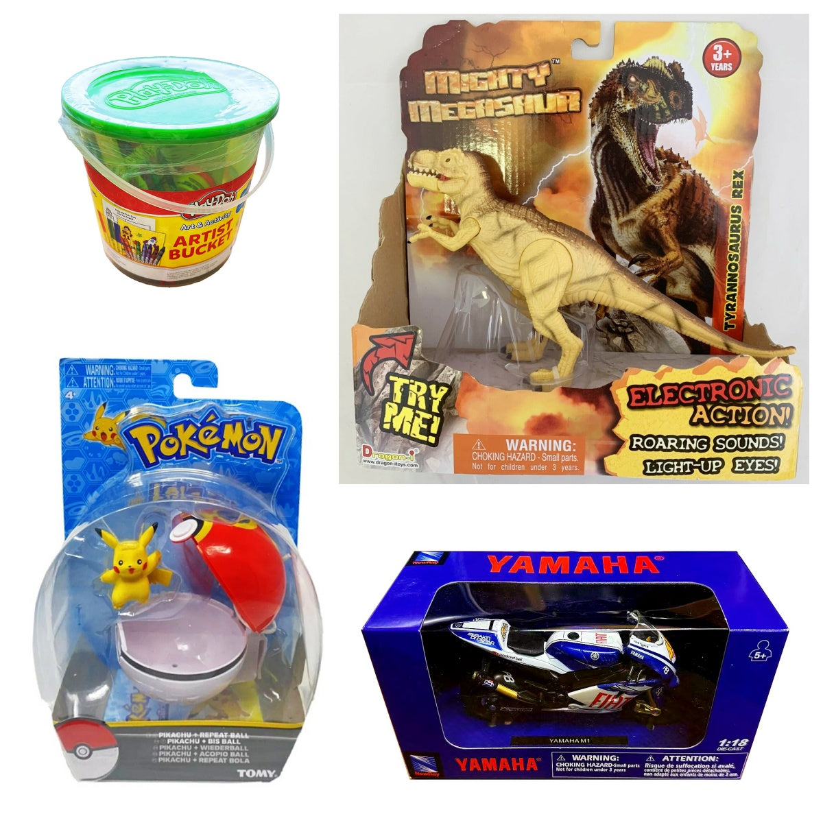 Toddler Joy Gift Value Box - Pokemon Action Figure, Play-doh and Coloring Set, Electronic Dinosaur & Diecast Motorbike