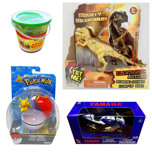 Toddler Joy Gift Value Box - Pokemon Action Figure, Play-doh and Coloring Set, Electronic Dinosaur & Diecast Motorbike