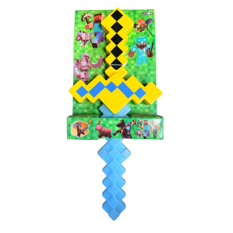 Pixel Game Sword Axe Toy 2 in 1 Transforming Diamond Weapon Mosaic Cosplay Toy With Lights & Sounds