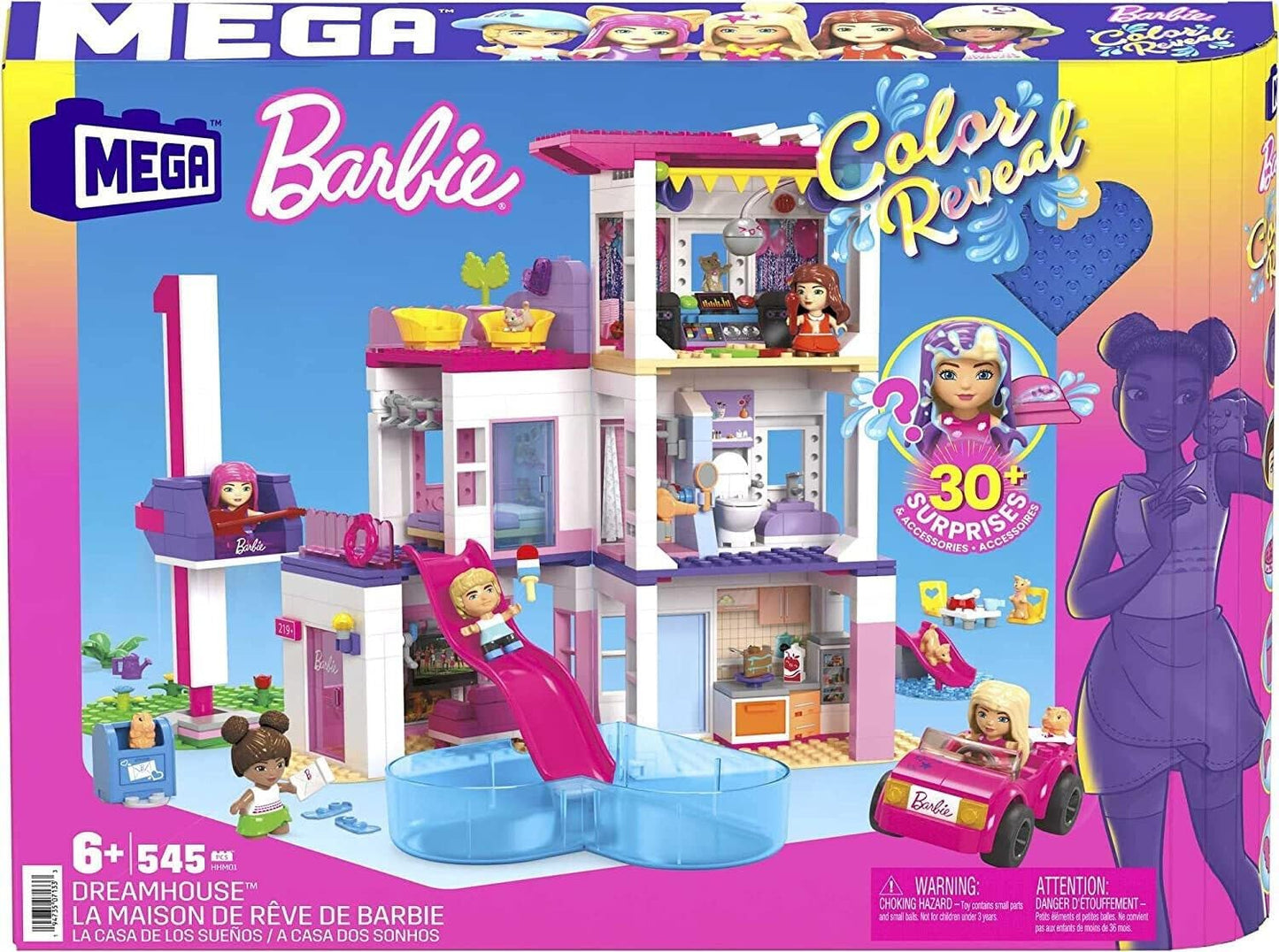 MEGA Barbie Color Reveal DreamHouse Building Toys Set with 545 Pieces