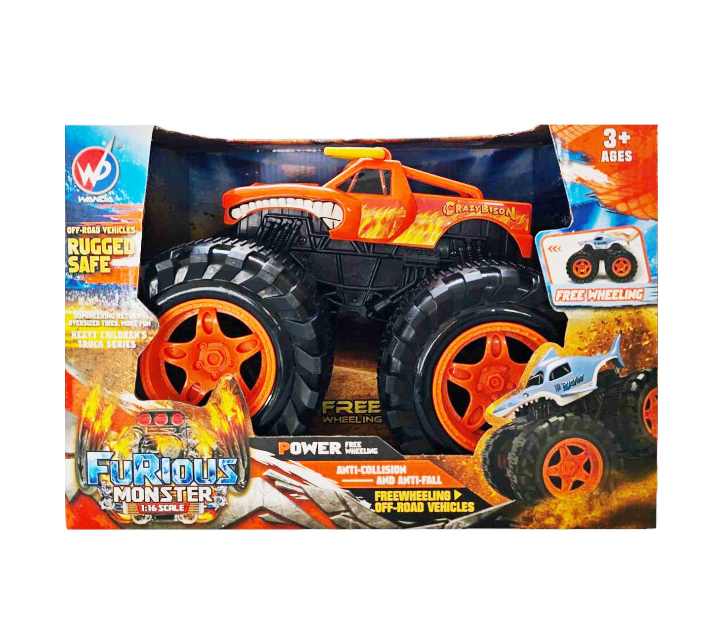 Friction Powered Monster Truck for Children 1:16 Scale 3+