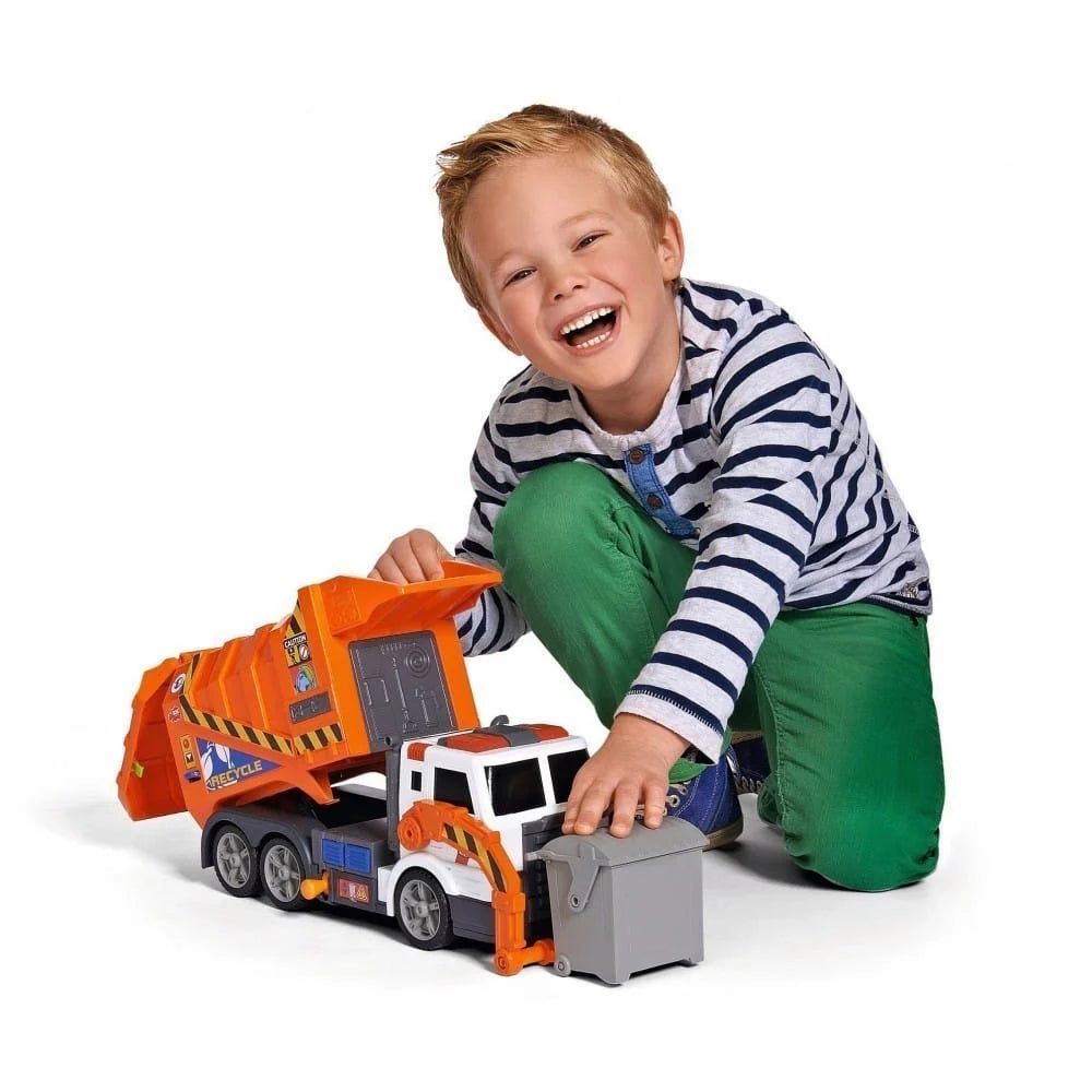 Dickie Toys Action Series 46cm Garbage Truck Toy Vehicle - Orange Battery Operate