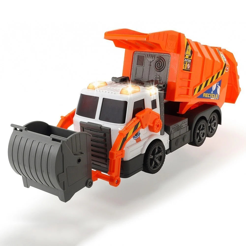 Dickie Toys Action Series 46cm Garbage Truck Toy Vehicle - Orange Battery Operate