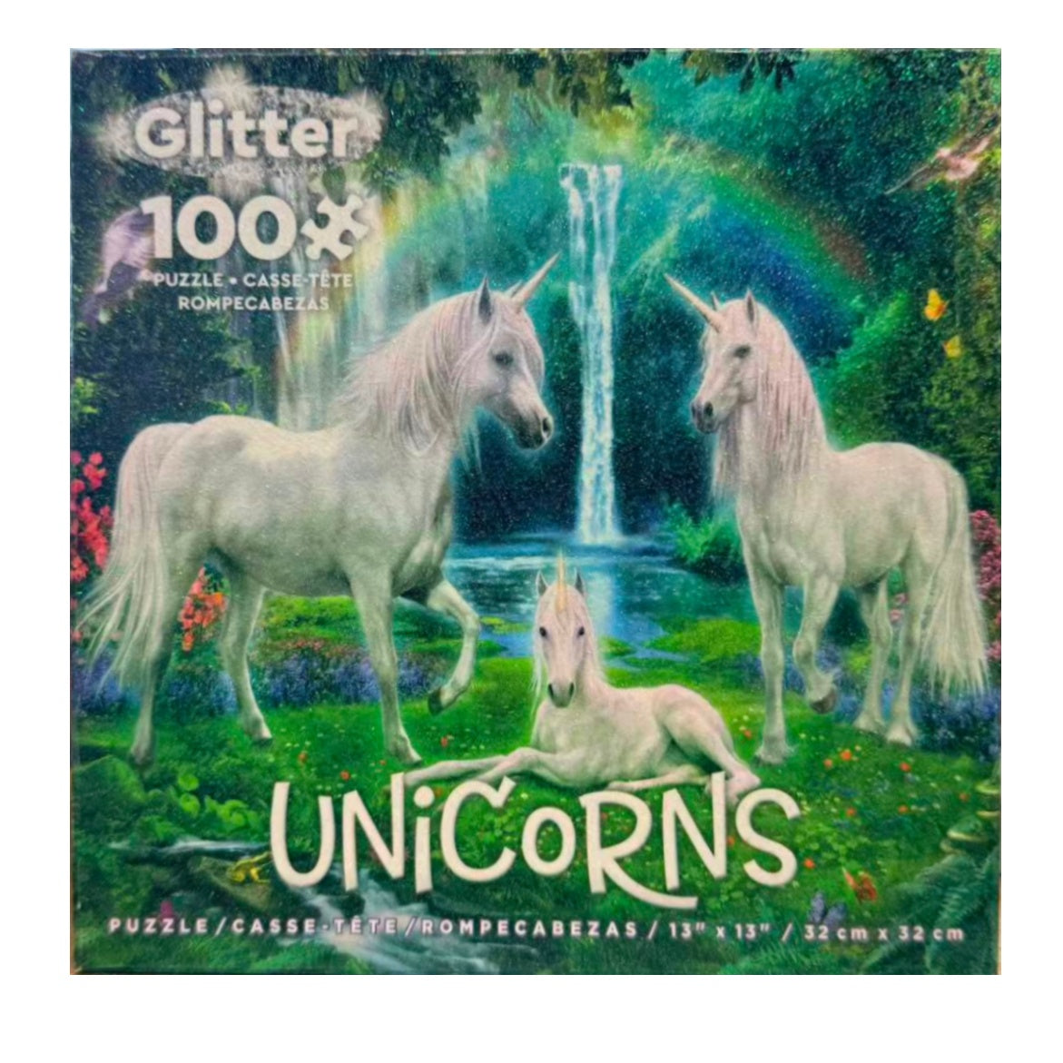 Glitter Unicorn 100 Piece Puzzle 13“ x 13"