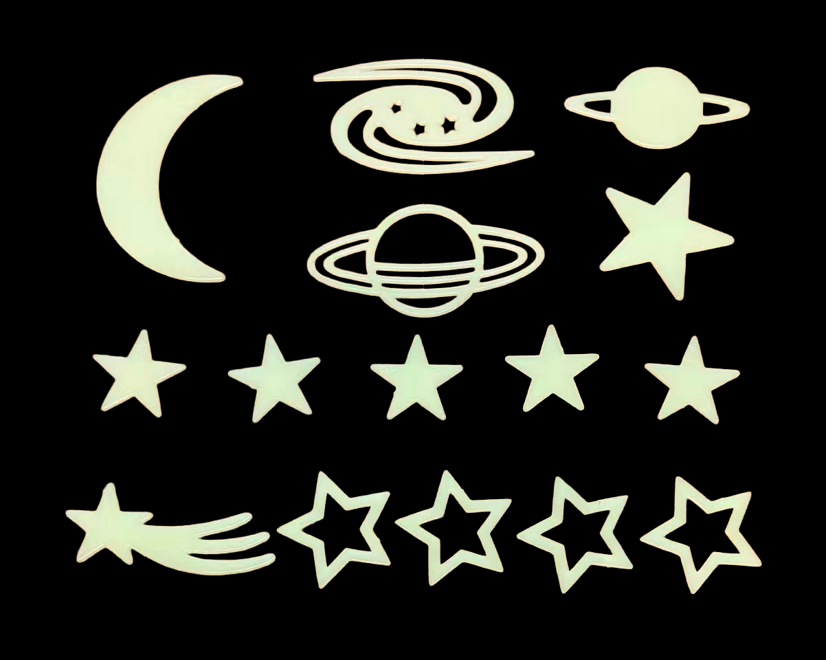 Reusable Self-Adhesive Glow-in-the-Dark Kids Room Wall Decor - Universal, Star, Planet, Dinosaur, Bear and Ocean Fish