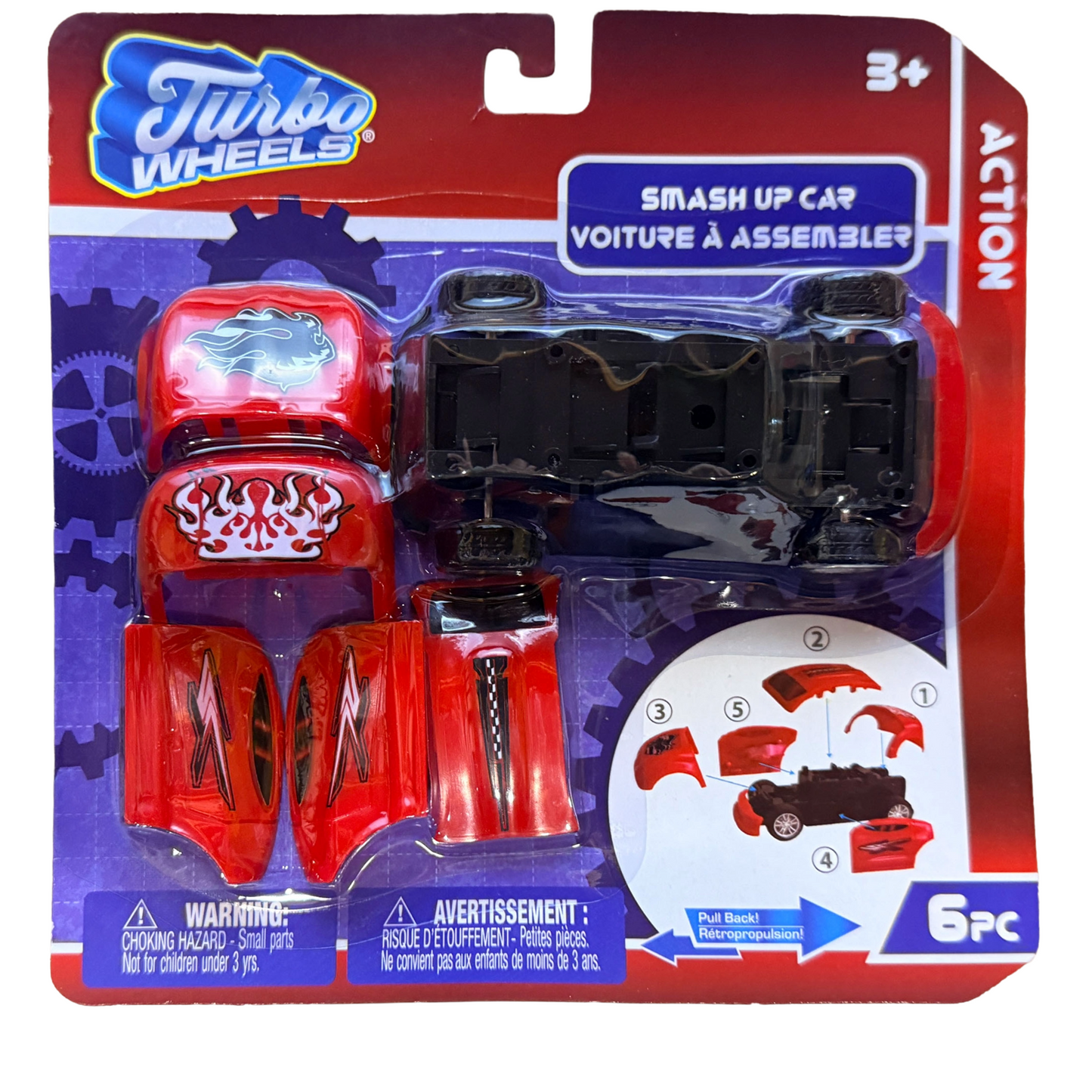Turbo Wheels Smash Up Car – 6-Piece DIY Assembly Pull-Back Action Stunt Vehicle