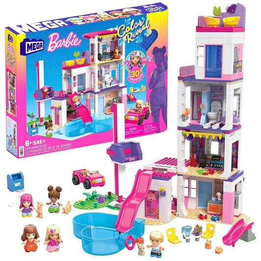 MEGA Barbie Color Reveal DreamHouse Building Toys Set with 545 Pieces