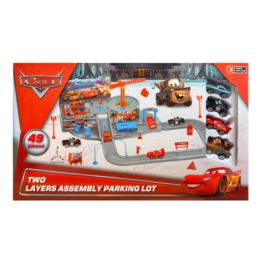 CARS Lightning McQueen Tow Mater Two Layers Assembly Parking Lot with 4 Cars