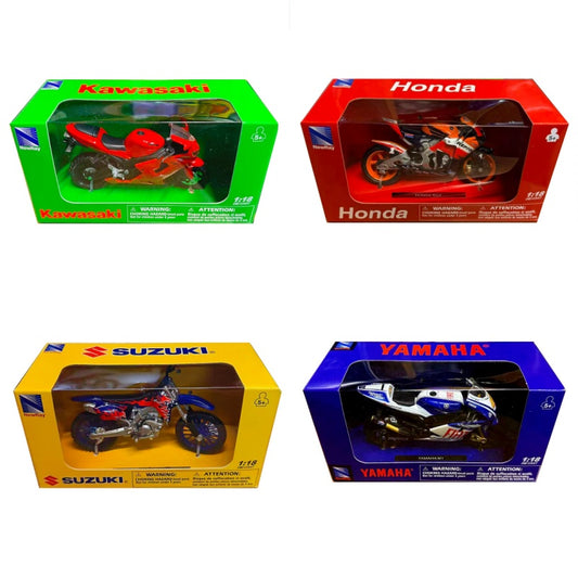 5" New Ray 1/18 Scale Die-Cast Motorbike Model - Honda, Suzuki, Kawasaki & Yamaha