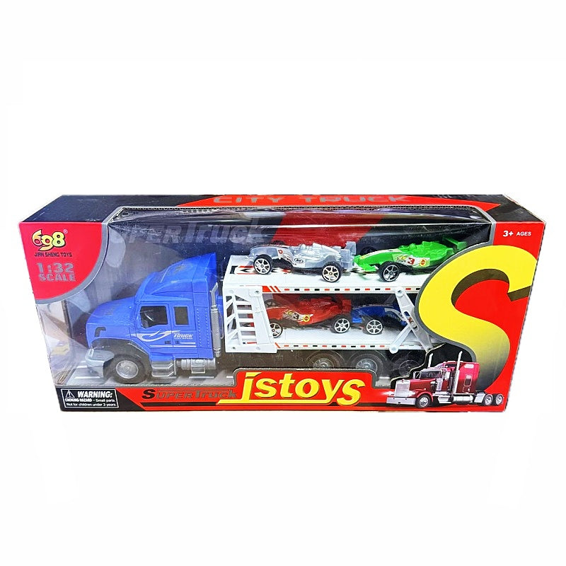 JS Toys Super Truck Transporter Set Double-Decker Trailer