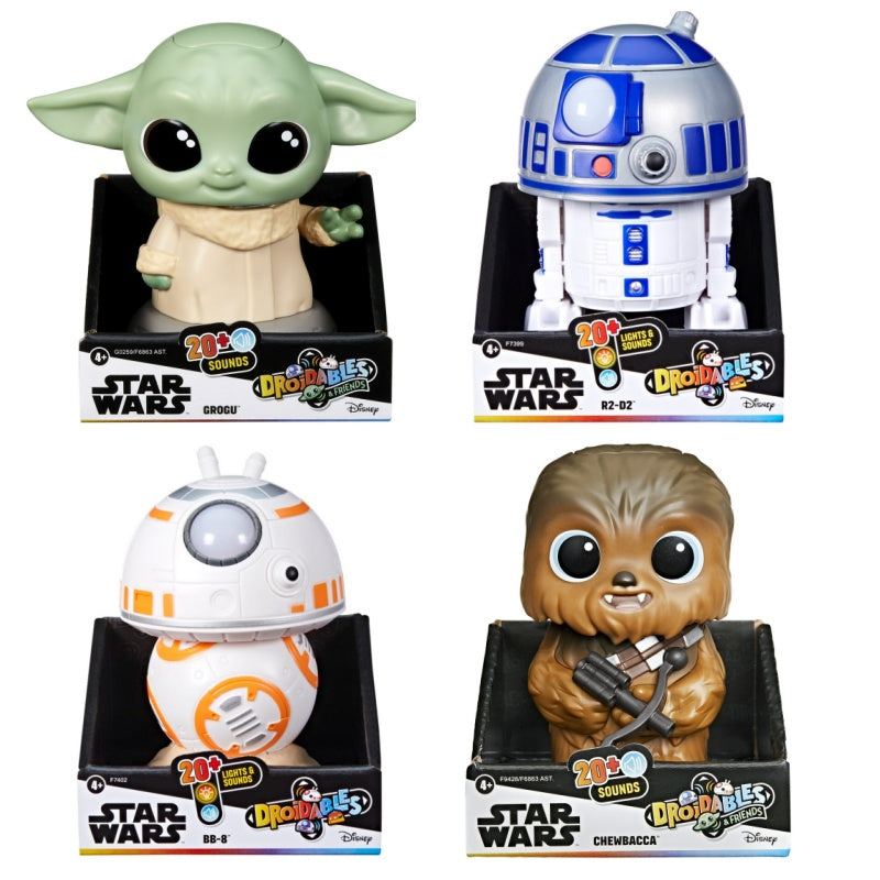 Star Wars Droidables & Friends Grogu, BB-8, R2-D2 & Chewbacca, 4" Electronic Figure