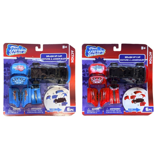 Turbo Wheels Smash Up Car – 6-Piece DIY Assembly Pull-Back Action Stunt Vehicle