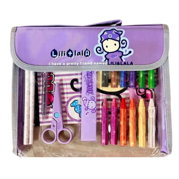 Lili & Lala Kids Stationery Set in Purple Carry Bag