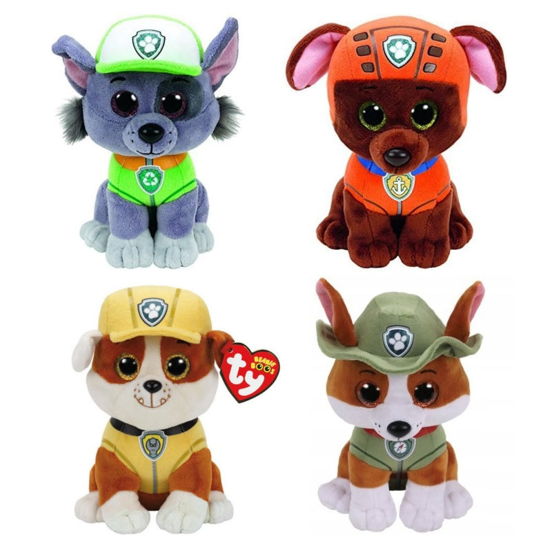 9" Ty Paw Patrol Beanie Babies - Rubble, Tracker, Rocky and Zuma
