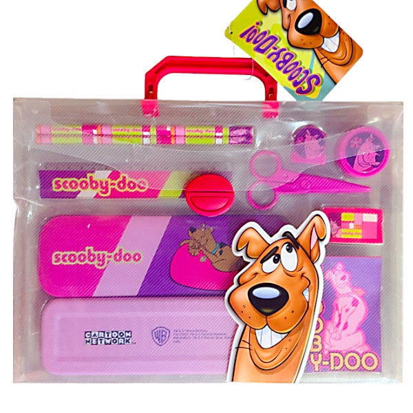 Official Scooby-Doo Kids Stationery Set in Clear Carry Case - Pink