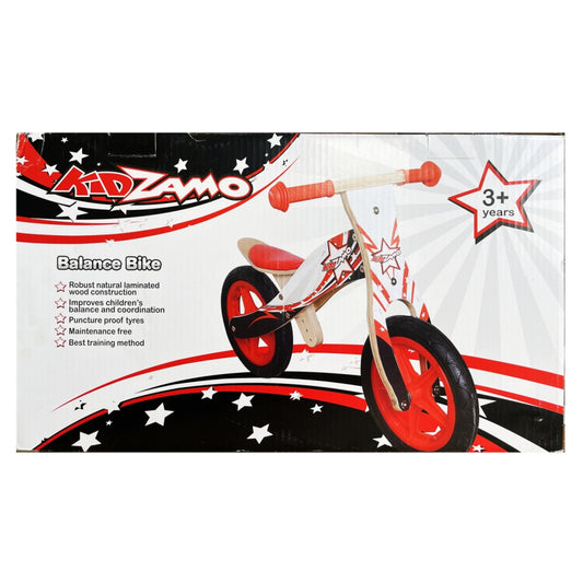 Kidzamo Star Black and Red Wooden Balance Bike Scooter 12" for Kids