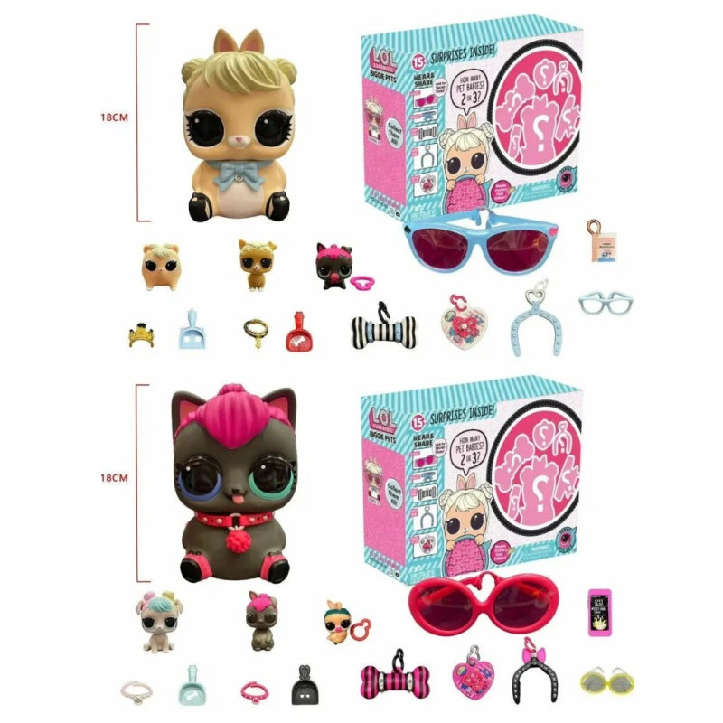 2 x L.O.L. Surprise Biggie Pets Coin Bank w 15+ Surprises Spicy Kitty & Hop Bunny