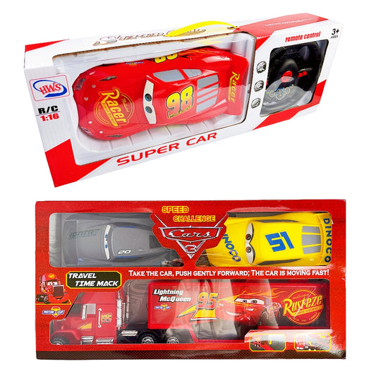 Cars Lightning McQueen Remote Control Racing Car + Travel Time Mack Trailer Friction Cars 2pcs Combo Set