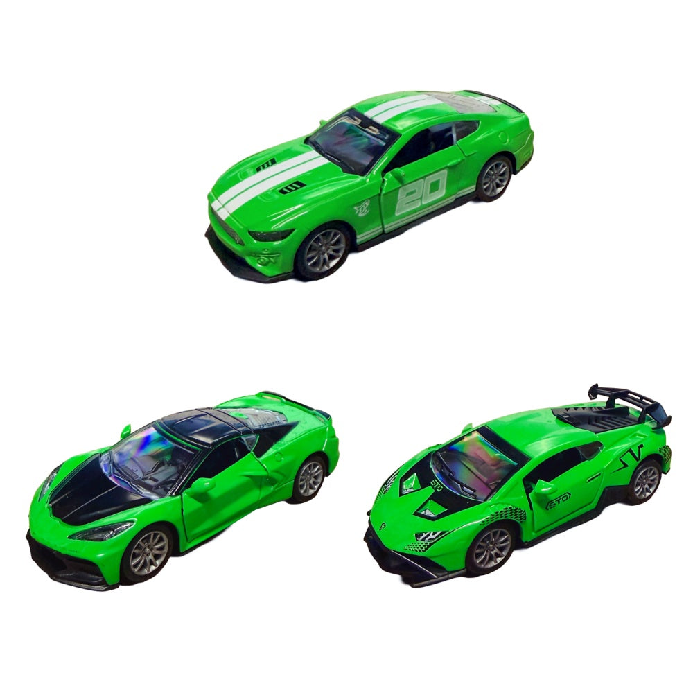 5" Die-Cast Alloy Pull-Back Racing Vehicle Sports Car Toy Model Set - Green