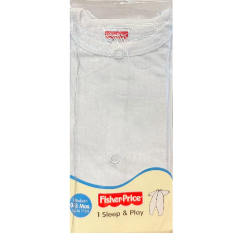 Fisher-Price Newborn Baby Bodysuit Unisex White Sleep & Play | 0-3 Months (Up to 11 lbs)