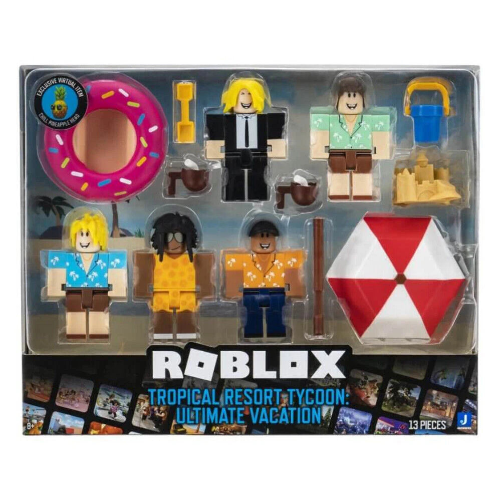 13 Pieces Jazware Roblox - Tropical Resort Tycoon: Ultimate Vacation Action Figure Set