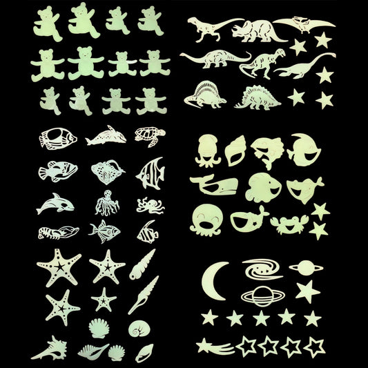 Reusable Self-Adhesive Glow-in-the-Dark Kids Room Wall Decor - Universal, Star, Planet, Dinosaur, Bear and Ocean Fish